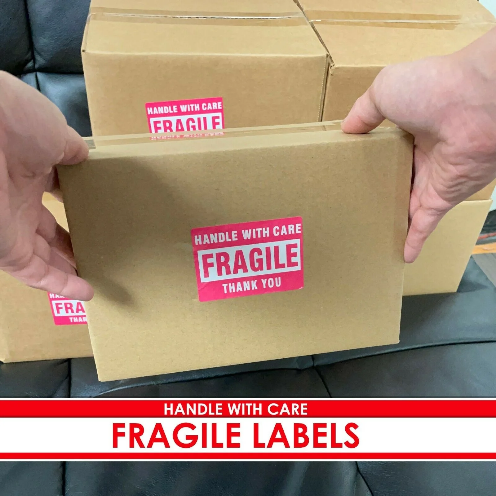 Custom Printed Self Adhesive Red Warning Handle Fragile Packaging Sticker Labels For Shipping Carton