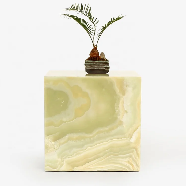 Luxury Green Onyx Marble Square Cubic Couch Side Table Bedroom Furniture Nightstand Bed Side Table Modern