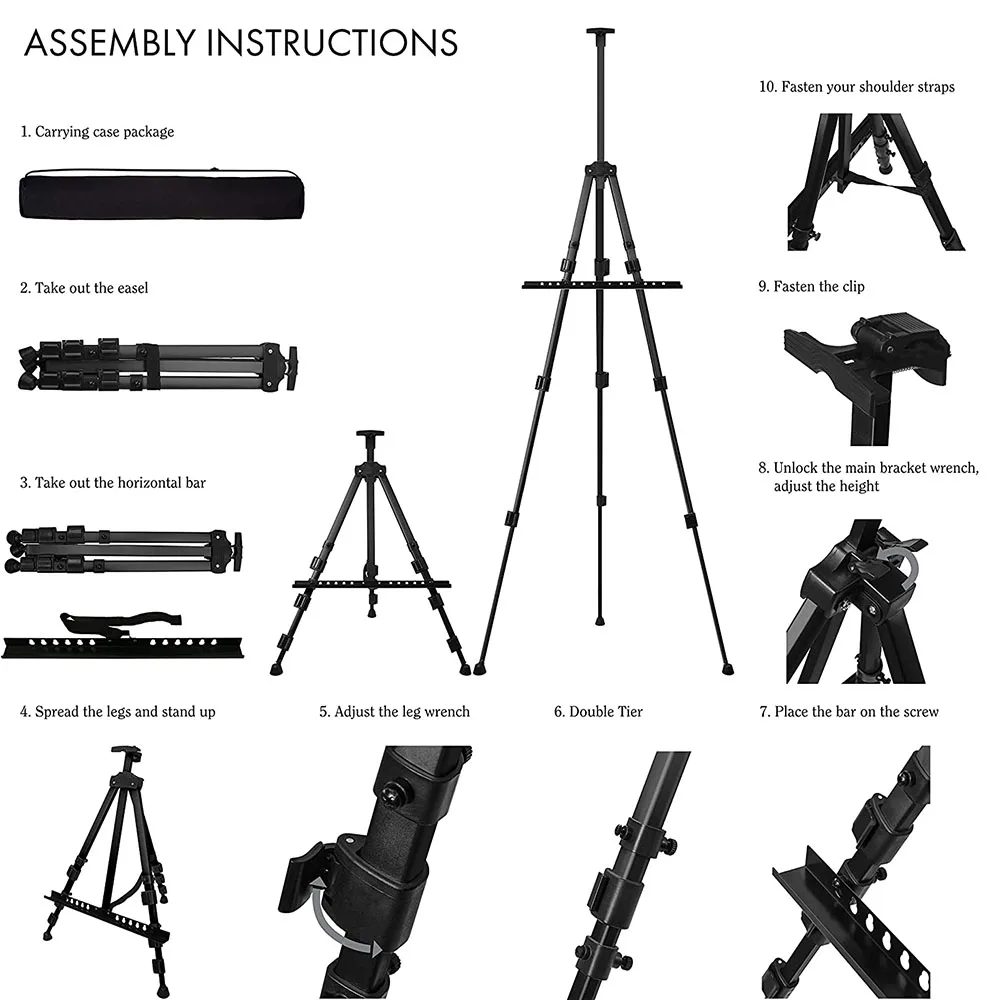 Прочная и долговечная алюминиевая подставка для мольберта с черной сумкой для переноски для свадьбы с черным рюкзаком