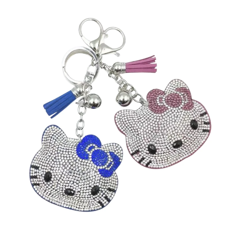 Wholesale Bling Crystal Kitty Cat Keychain Full Rhinestone Lucky Cat Keychain Cheap Full Diamond glitter Cat Tassel Key chain
