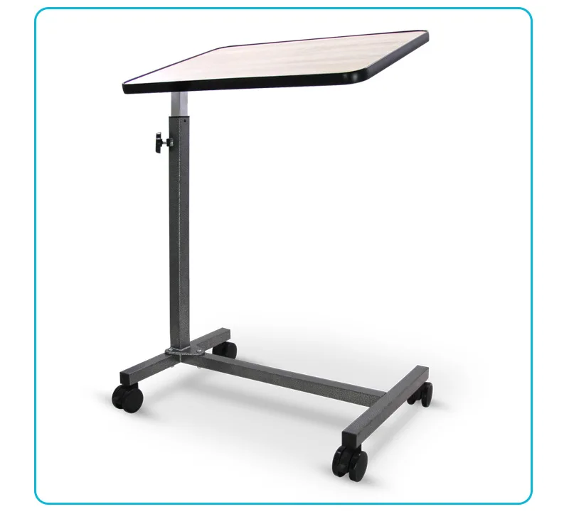 Hospital Wooden Rotating Overbed Table Height Adjustable Bed Beside Table With Wheels