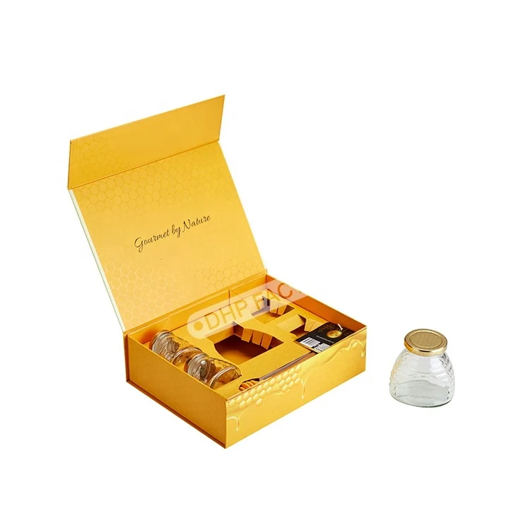 Eco Friendly Paper Royal VIP Deep Tea and True Honey Bee 2 bottle Jar Gift Set Cardboard Packaging Boxes Boite Pour Miel