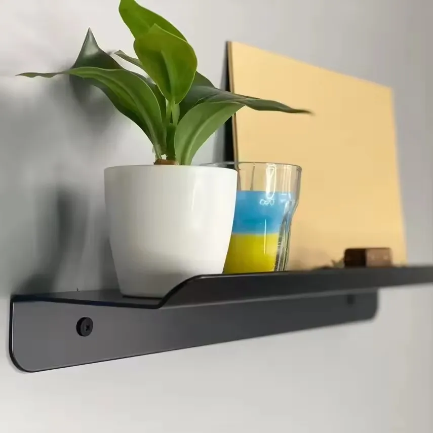 Heavy Duty Floating Shelf Bracket - Long Wall Shelves Support, Hidden Floating Shelf Hardware, Black Shelf Brackets