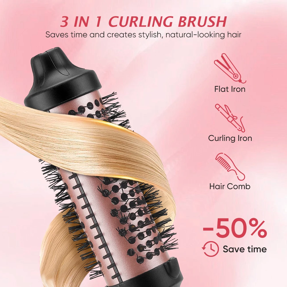 Thermal Brush Electric Hot Comb Straightener Comb Curling Iron Ceramic Round Brush Ionic 38mm Volumizing Heated Brush
