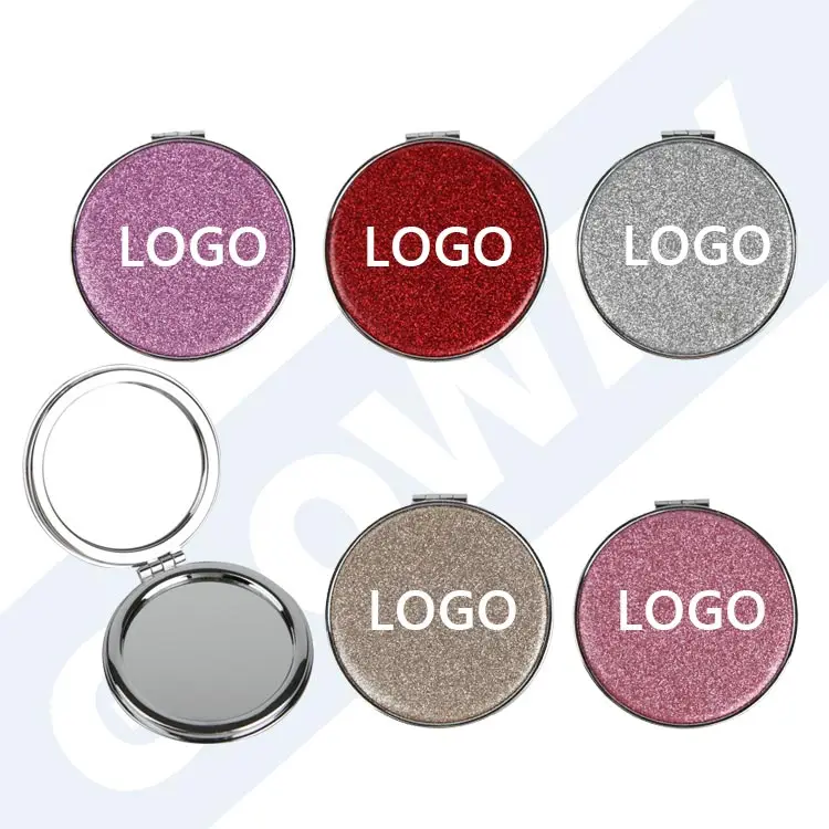 2X/1X Magnifying Travel Makeup Silver Crystal Diamond Double-Sided Folding Vanity Cosmetic Mirror With Glitter