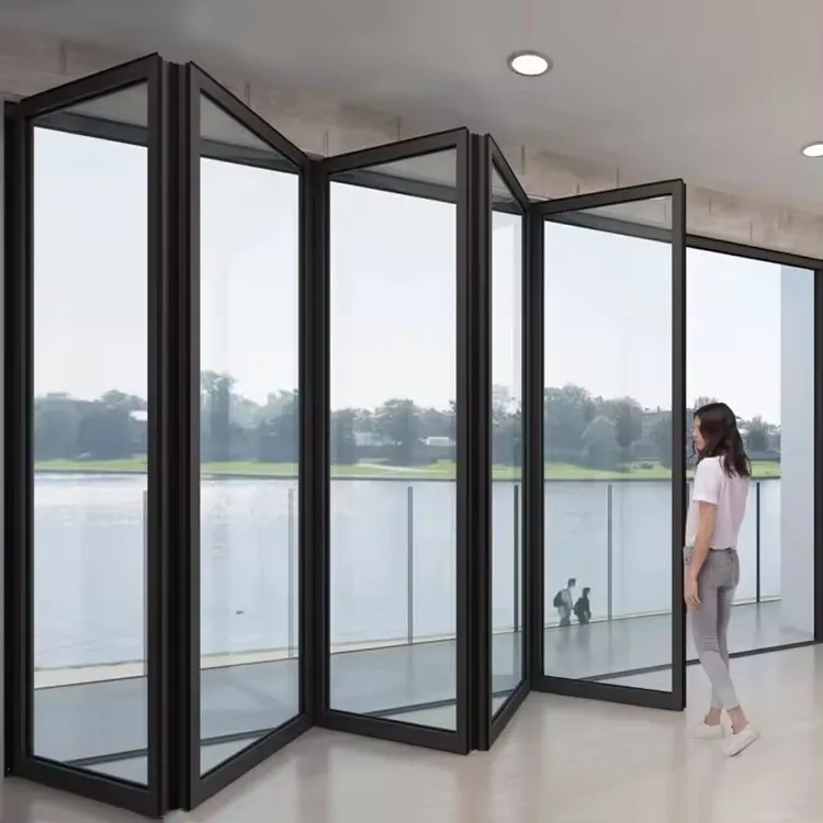 Foshan factory black powder coated metal aluminum folded doors exterior accordion glass sliding folding glass door bi-fold doors
