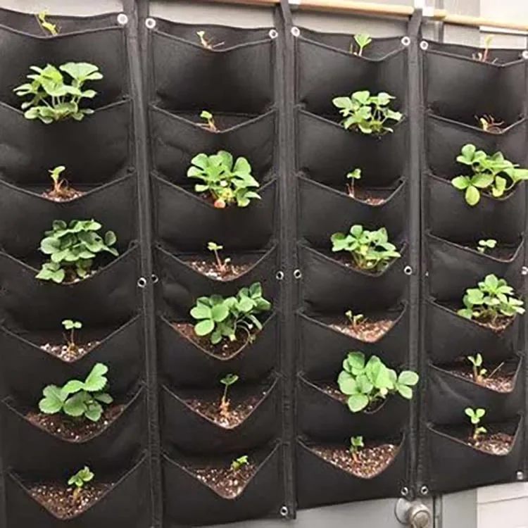 2mm 7 pockets Eco-friendly Green Field Vertical Wall Mount Hanging Plant Vertical Wall Hanging Garden Pots Fabric Grow Bags