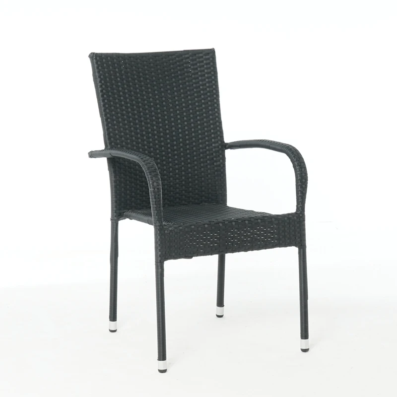 High Quality Modern Restaurant Outdoor Furniture Bistro High Back Arm Chair Cane Poly Wicker Stackable Plastic Rattan Chair