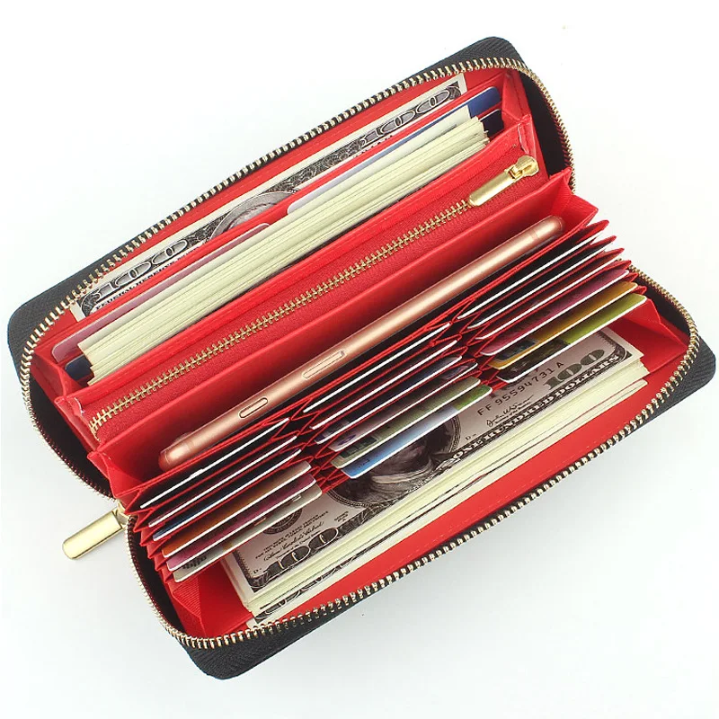 2112  Ladies Travel Purse Zip Around Clutch Wallets Wristlet Blocking PU Leather Women Long Wallet