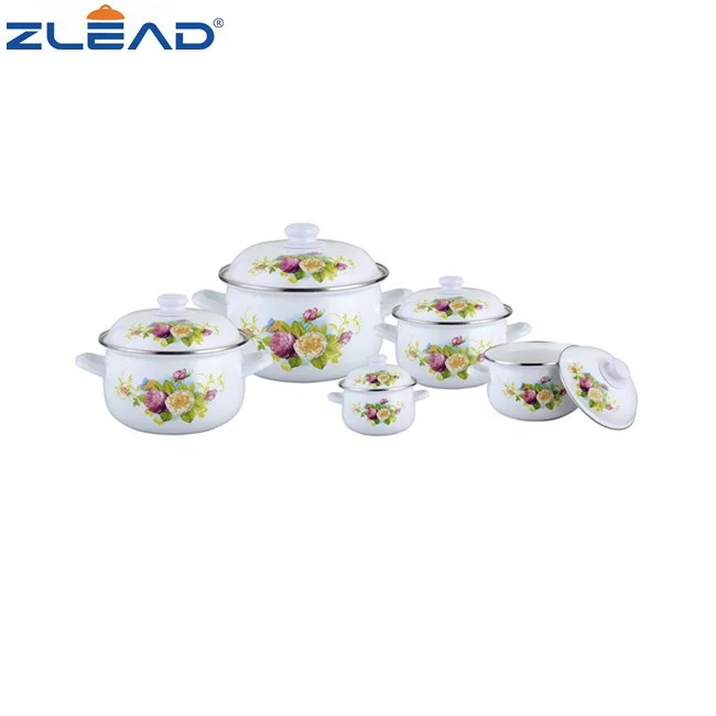 5PCS Per Set With SS Ring Enamel Dinnerware Kitchen Set Cookware