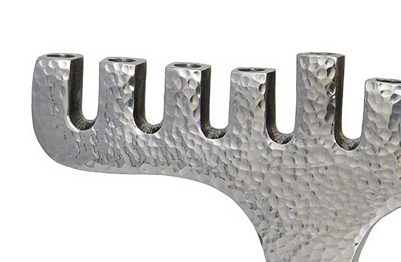 Hammered Polished Aluminum Tree Shaped Menorah Shiny Metal Candle Stand Church Home Decor Shabbat Holidays Menorah Holder