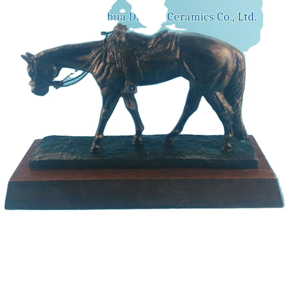 factory wood base metal antique bronze resin trophy horse