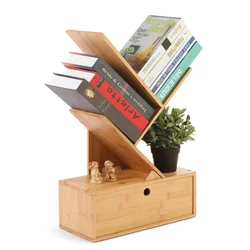 QUAWE Wholesale Bamboo Magazine Display Racks Bookcases and Bookshelves Library Desktop Wooden Book Shelf
