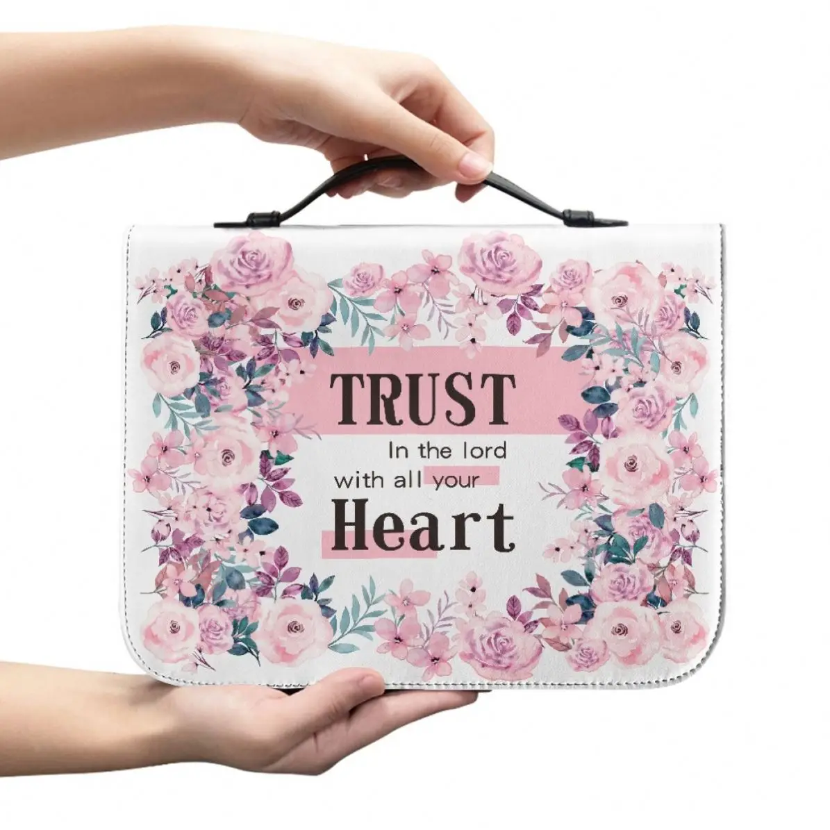 PU Leather Bible Cover Carrying Case With Zipper High Quality Print On Demand Custom Large Capacity Plus Size Book Bags Church