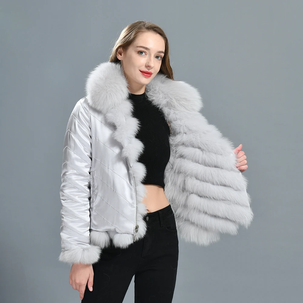 Genuine Fox Fur 100% Silk Lining Reversible Jacket For Ladies Double-sided Wear Winter Custom Wholesale Real Fox Fur Coat Women