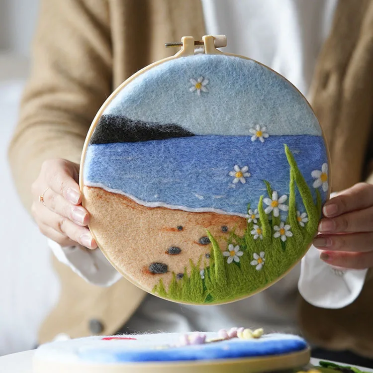 Creative Landscape Pattern Wool Handmade DIY Needle Felting Kits  Home Decoration Crafts Gift With Embroidery Frame