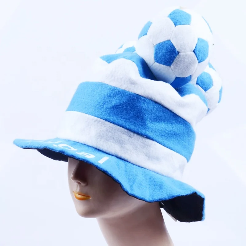 Wholesale Argentina Plush Fabric Football Hats with 3 min plush ball  Fans Carnival Hat