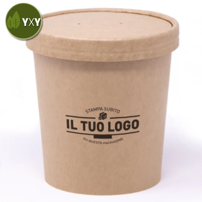 Get!!! Eco-friendly Custom Logo Kraft Paper Bowl Cup with Paper Lid