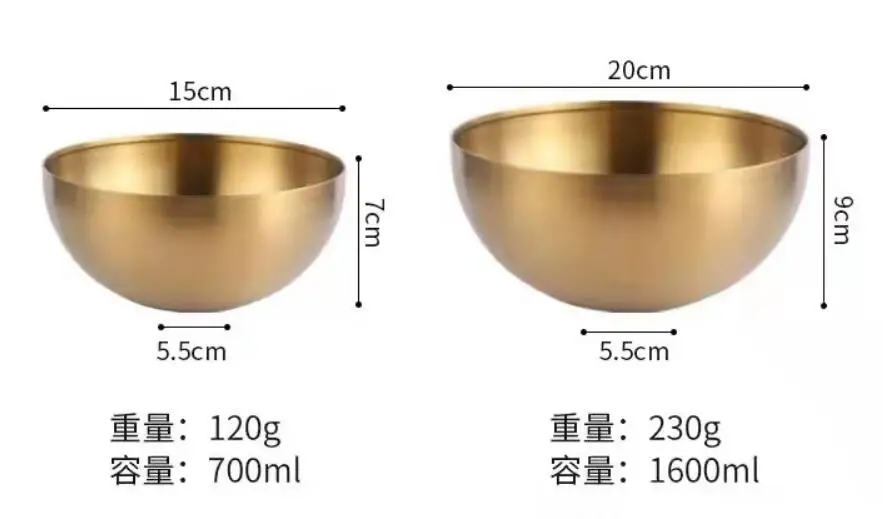Золотые чаши 15 см 20 чаша для фруктов из нержавеющей стали металлическая Корейская декоративная круглая смешивания