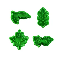 4PCS DIY Baking Tools Set Leaf Shape Cookie Plastic Plunger Cutter Cake Fondant Tools Decorating Embossing Cutter Set