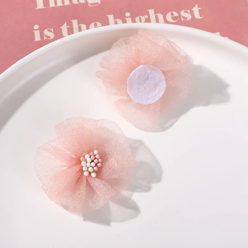 high quality organza little girl flower hair clip accessory  high quality crochet flower decorative for dress garment