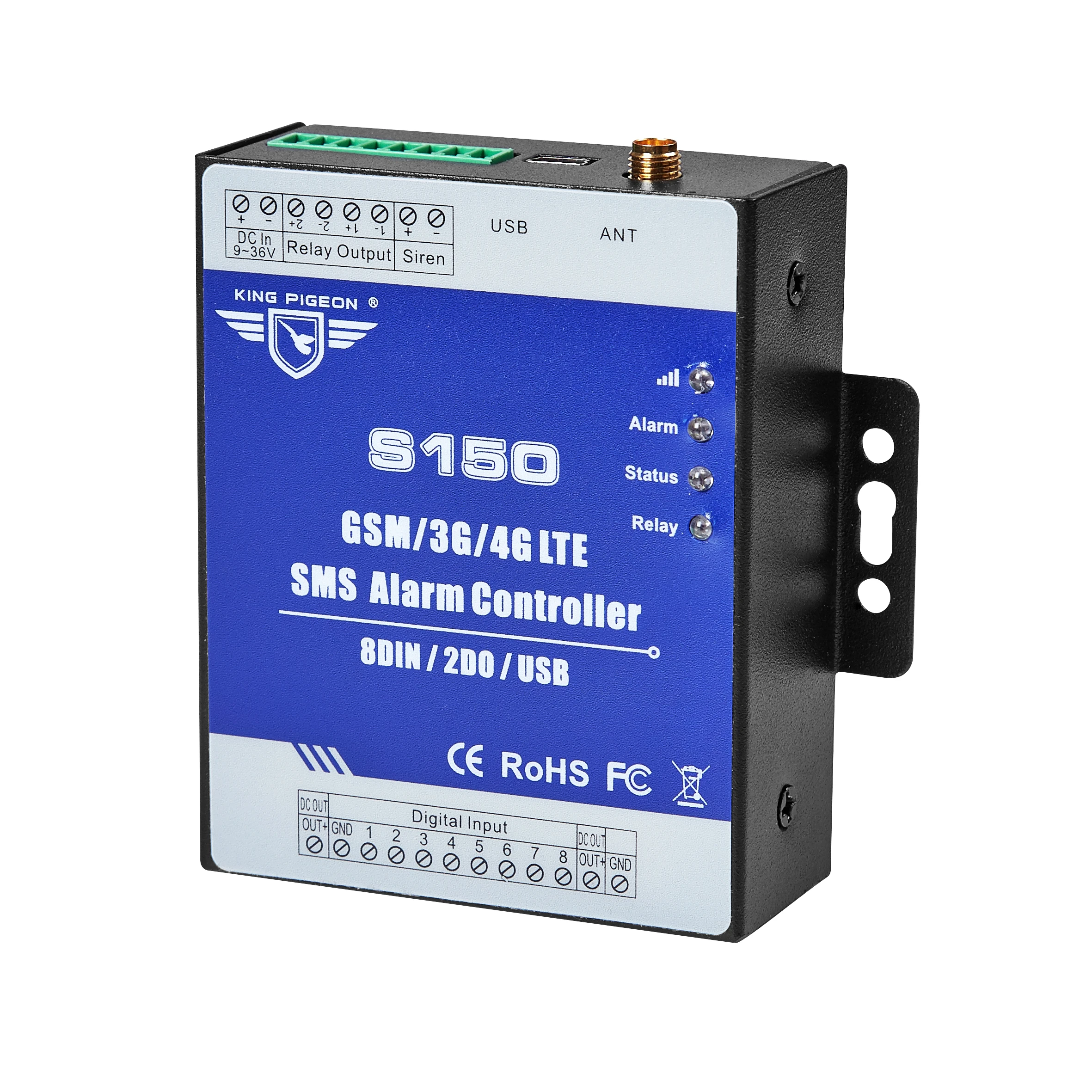8DIN + 2Relay Outputs SMS Rtu Alarm Controller System