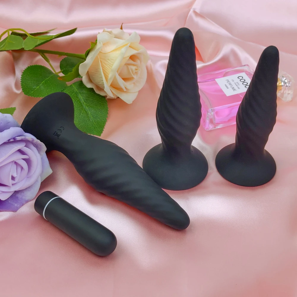 S-HANDE 3 Pcs/set Silicone electric shock Vibrating Sex Toys Anal Butt Plug Underwear For Male Couple Anal sexual