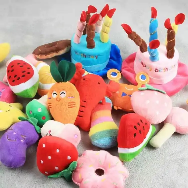 Dog Puppy Plush Squeaky Toys Bite-resistant Clean Dog Chew Puppy Training Toy Soft Banana Bone Vegetable Fruit Plush Pet Toys
