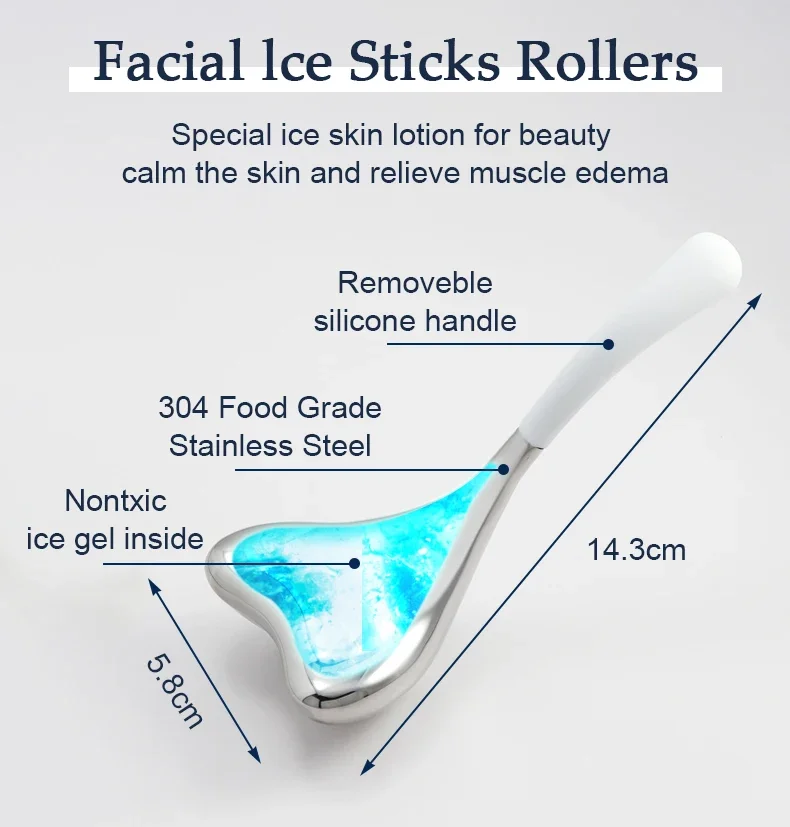 Skin Soothing Puffiness Calming Inflamed Facial Massage Roller Cryo Stick 304 Stainless Steel Face Freeze Ice Globes with Box