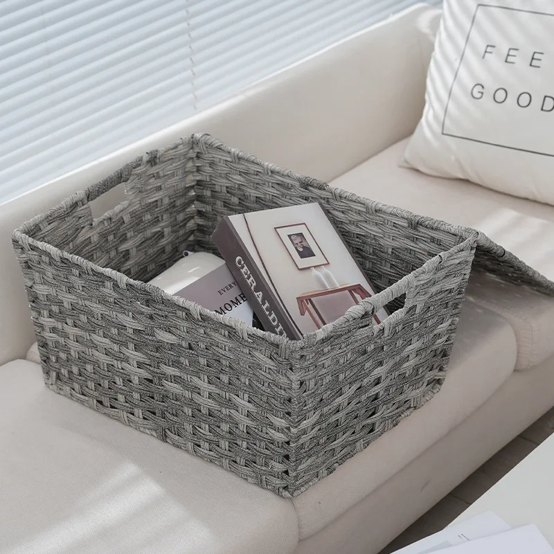 Book toy sundries storage box wholesale imitation rattan weaved storage basket clothes organizer washable with metal frame