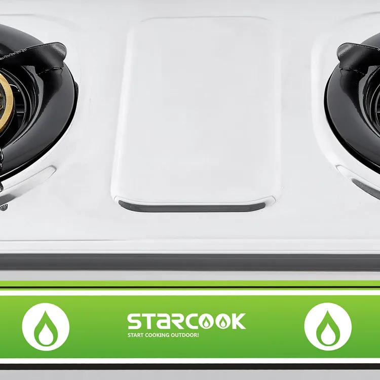 Golden Supplier Gas Cooker Double Burner Indoor Stainless Steel Cooktops With Cast Iron Burner