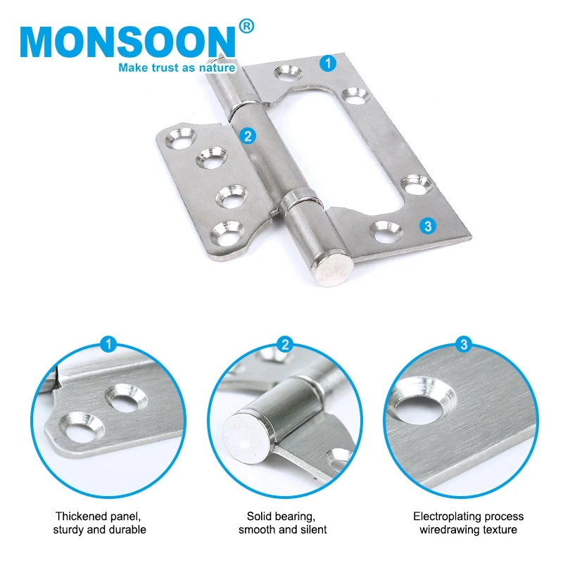 Door Window Fitting Wooden Door Floding Pivot Butt Hinge 2BBStainless Steel Ball Bearing Sliver Flush Hydraulic Butterfly Hinge