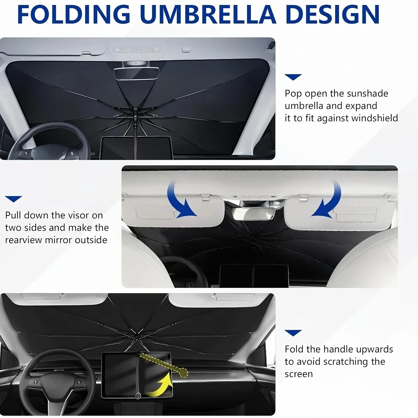 Car sunshade umbrella front windshield sunshade curtain umbrella handle foldable sunscreen high temperature resistant sunshade