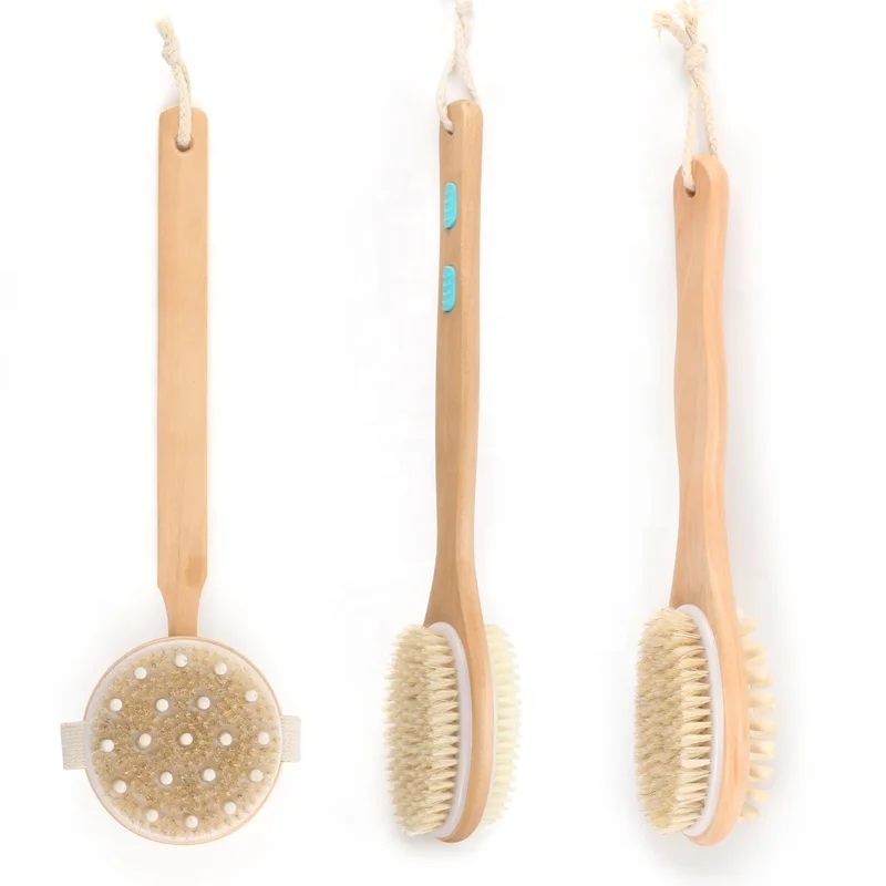 Private Label Dry Skin Wooden Natural Copper Fibers Vegan Bristle Body Massage Brush For Cellulite Exfoliating