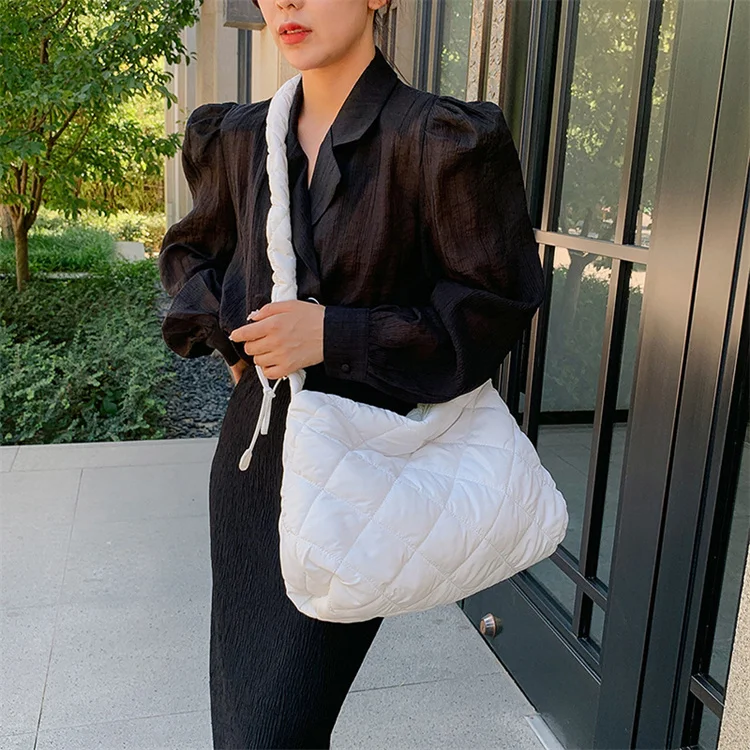 Custom Quilted Padded Hobo Bag for Women Pleated Shoulder Nylon Tote Handbag Purse Zipper Closure Bubbles Cloud Bag
