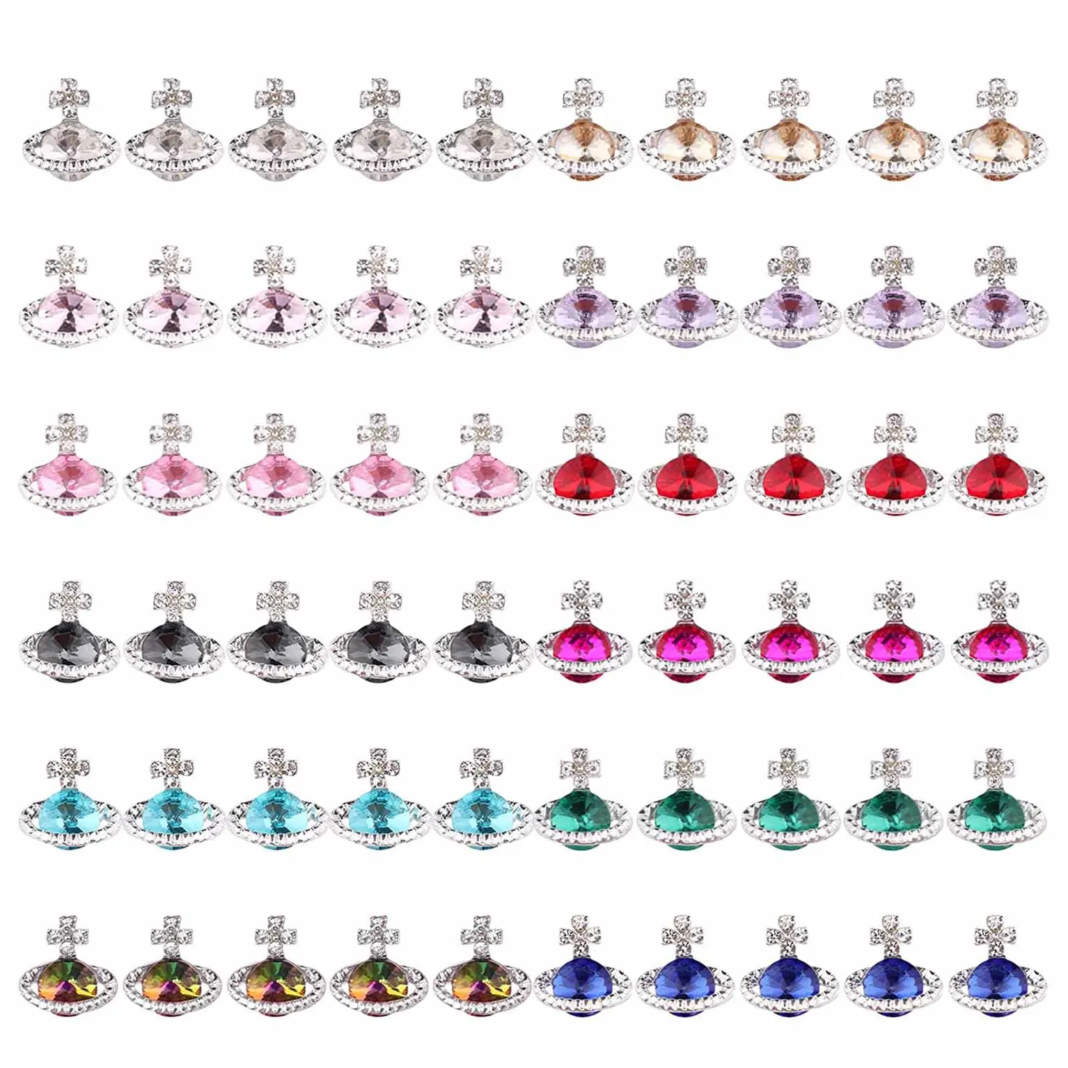 Wholesale In Bulk DIY Colorful Rhinestones Zircon Designer Saturn Metal 3D Alloy Planet Nail Charm