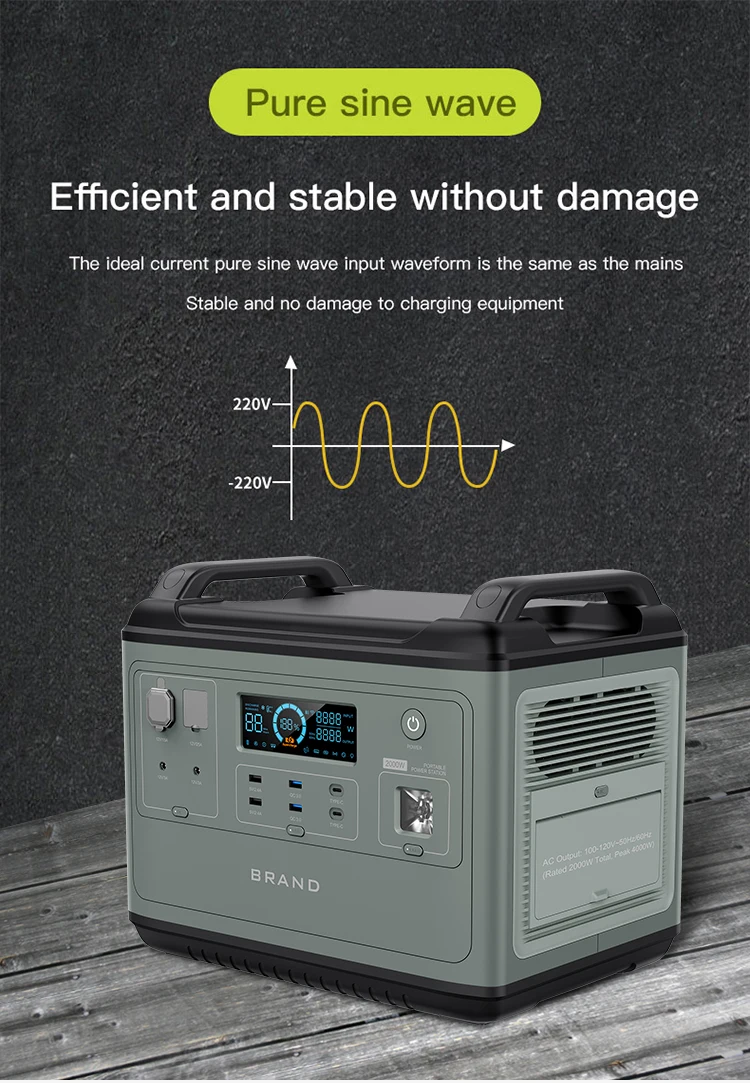 AC charge cable rechargeable lifepo4 lithium battery Portable Power Station 2000w