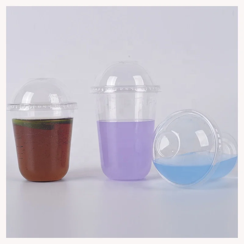 Plastic Cold Drinking Coffee tea milkshake Clear takeaway PET Cup 12oz 14oz 20oz 32oz 16oz Disposable Plastic Cups With flat Lid
