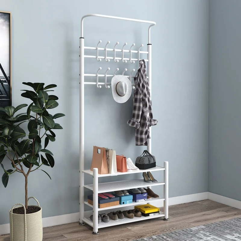 Three tier mediu Wall Mounted Clothes Coat Hat Hanger Hook Rack Metal Packing Room Furniture Coat rack and shoe rack combination