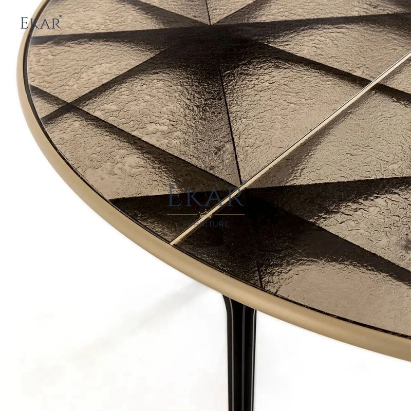 Elegant Modern round Dining Table Sturdy Metal Base & Glass Top for Home Villa Hotel Kitchen Dining Room Furniture