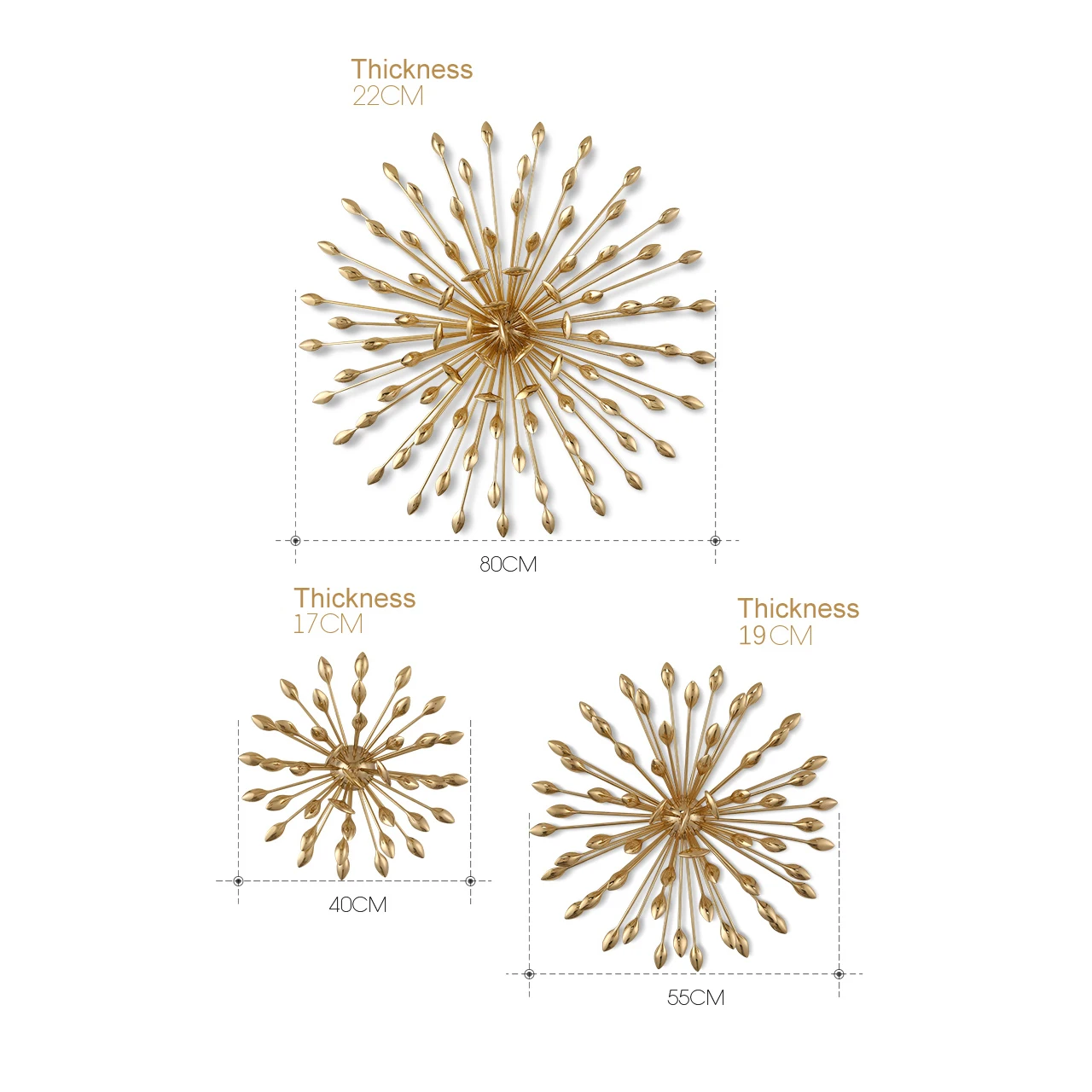 Light Luxury Decorative Bedroom Brass Home Wall Decor Art Metal Flowers Design Accessories