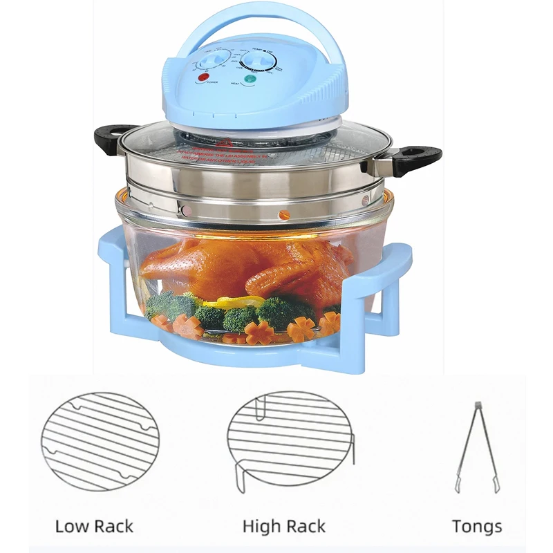 Hot sales big capacity air fryer glass halogen convection oven with 1200-1400W 12L