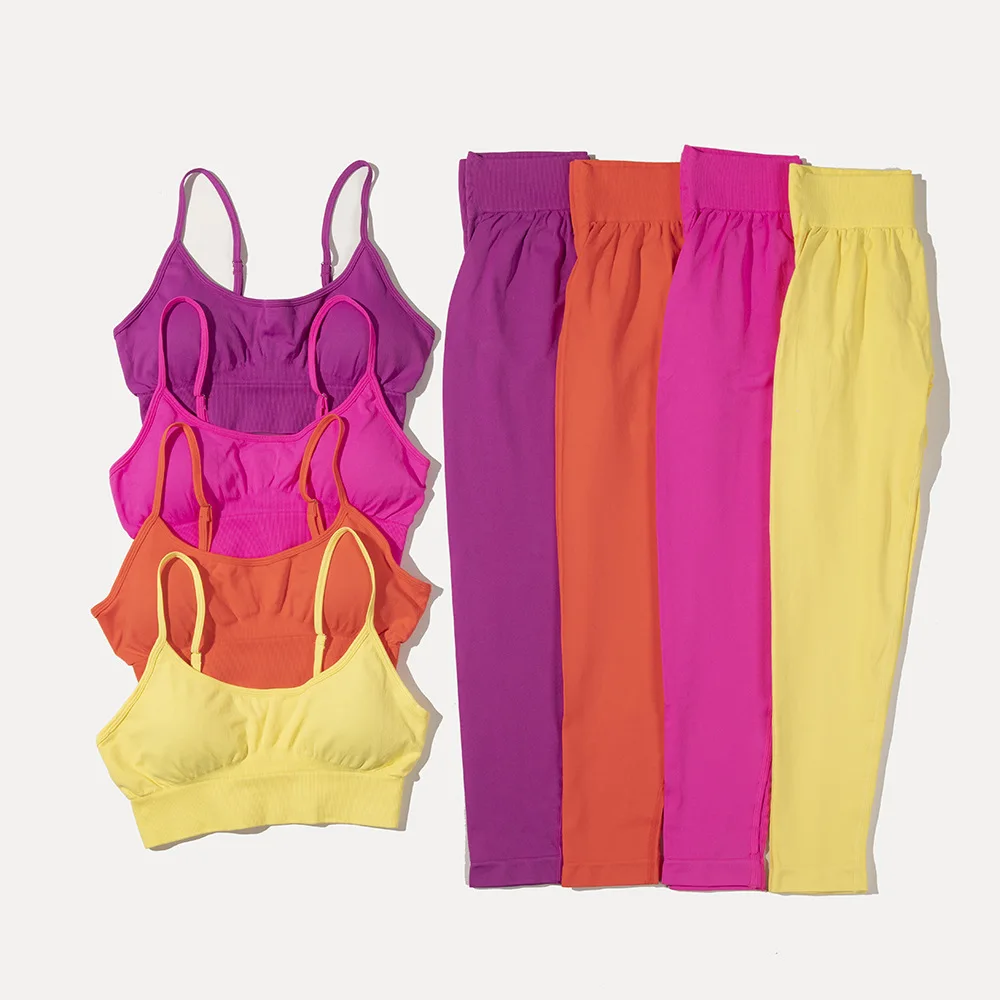 2022 Newest Sports Active Fitness Clothing Yoga Outfits High Waist Seamless Gym Leggings Workout Set Women