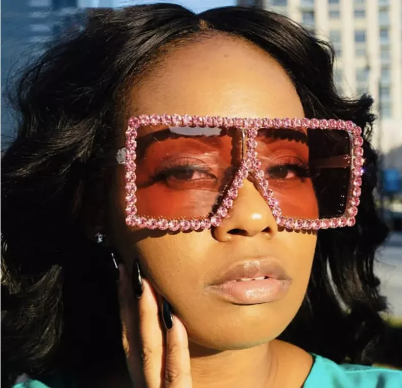 Oversized Square Diamond Sunglasses Women Big Frames Glasses Crystal One-piece Female Sun Glasses Rhinestone Eyeglasses