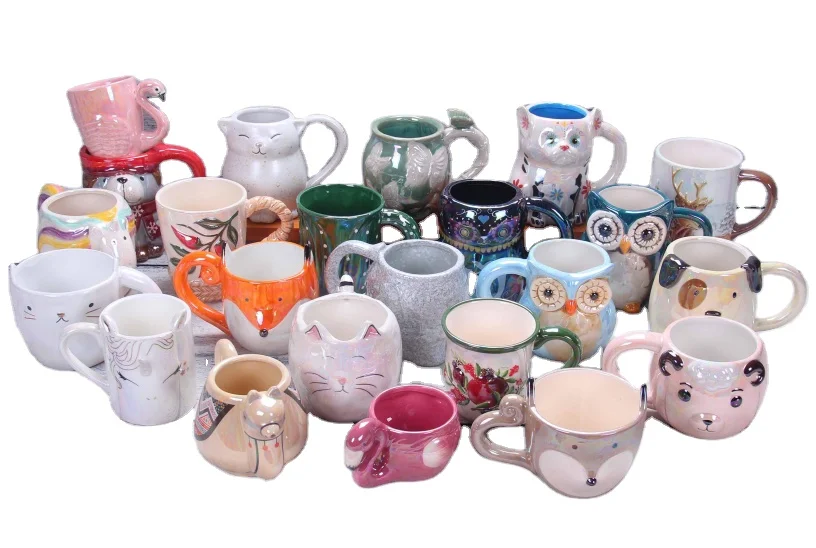 Handmade Minimalist Ceramic and Pottery Mug with Cat Design Funny Handle for Coffee or Tea