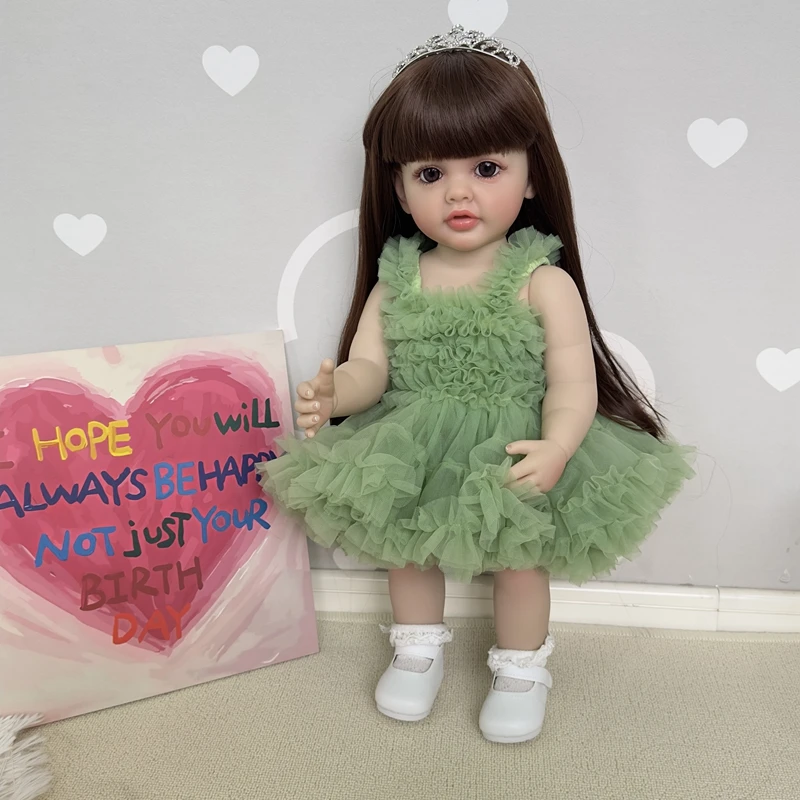 NPK 22inch Soft Silicone Vinyl Reborn Toddler Stand Girl Doll Betty 3D Skin Visible Veins Wig Hair Gifts for Children
