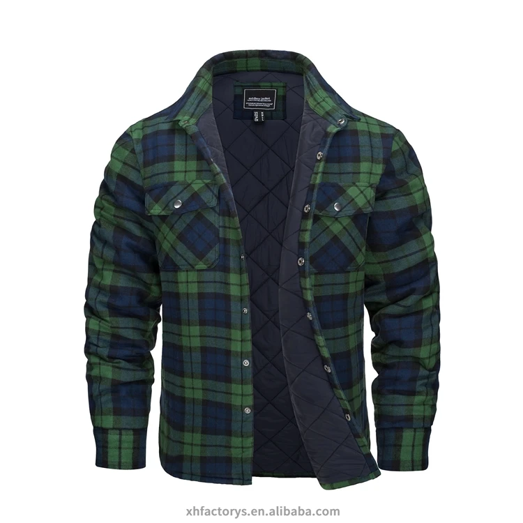 Custom black Mens Classic Winter Thick Warm Sherpa Fleece Lined Plaid Flannel Shirt Jacket