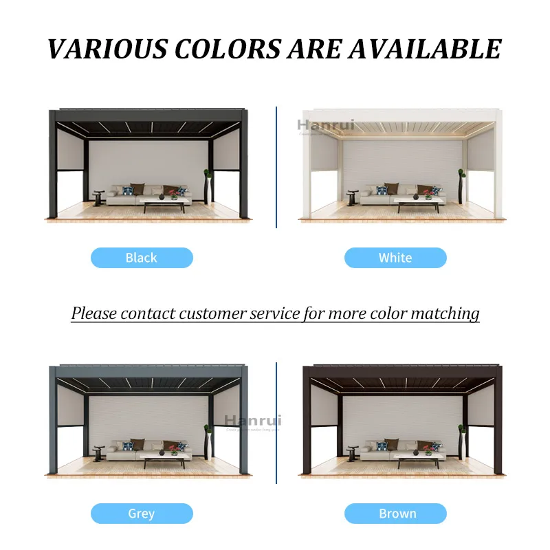 customized waterpoof automatic aluminum roof pergola outdoor  durable and solid aluminum louvered roof pergola for swimming pool