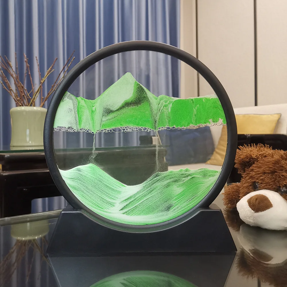 Hot Sell Round Hourglass 3D Moving Sand Art Picture 3D Landscape Flowing Sand Sandscape Motion Display Frame Sand Painting