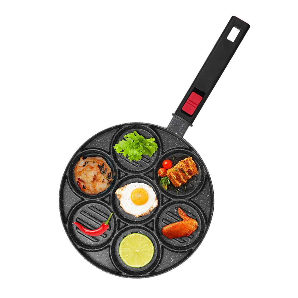 7 hole Non-stick Aluminium detachable handle fry pan fried egg pan pancake mold pancake maker breakfast pan egg waffle fryer pot